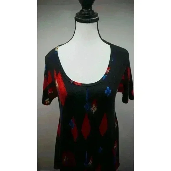 LuLaRoe Carly Dress - Black with Red and Blue Print - Size XS - Picture 2 of 12